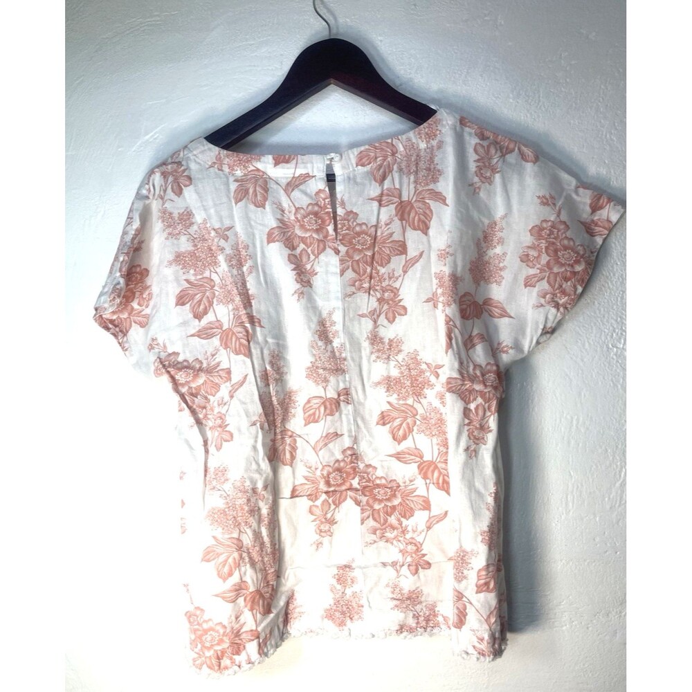 Liz Claiborne Women’s PM Linen Blend Floral Blouse pink White Cottagecore Top